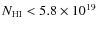 $N_{\rm HI} < 5.8 \times 10^{19}$