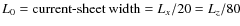 $L_0 = \mbox{current-sheet width} = L_x/20 = L_z/80$