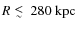 $R \mathrel{\lower0.6ex\hbox{$\buildrel {\textstyle <}\over{\scriptstyle \sim}$ }}280~{\rm kpc}$