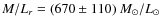 $M/L_r =(670\pm 110)~M_\odot/L_\odot$
