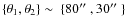 $\{ \theta_1, \theta_2\}\sim\ \{80\hbox{$^{\prime\prime}$ }, 30\hbox{$^{\prime\prime}$ }\}$