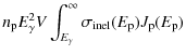 $\displaystyle n_{\rm p} E_{\gamma}^{2} V \int_{E_{\gamma}}^{\infty} \sigma_{\rm inel}(E_{\rm p}) J_{\rm p}(E_{\rm p})$