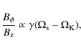 \begin{displaymath}\frac{B_{\phi}}{B_{\rm z}}\propto \gamma(\Omega_{\rm s}-\Omega_{\rm K}),
\end{displaymath}
