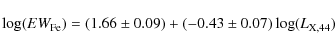 \begin{displaymath}
\log(EW_{\rm Fe}) = (1.66\pm0.09)+(-0.43\pm0.07) \log(L_{{\rm X},44})
²\end{displaymath}