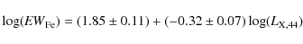 \begin{displaymath}
\log({\it EW}_{\rm Fe}) = (1.85\pm0.11)+(-0.32\pm0.07) \log(L_{{\rm X},44})
\end{displaymath}