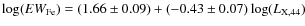 $\log(EW_{\rm Fe}) = (1.66\pm0.09) + (-0.43\pm0.07) \log(L_{{\rm X},44})$