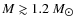 $M \gtrsim 1.2~M_{\hbox{$\odot$ }}$