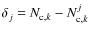 $\delta_j = N_{{\rm c},k} - N_{{\rm c},k}^j$