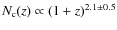 $N_{\rm c}(z) \propto (1+z)^{2.1\pm0.5}$