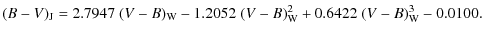 $\displaystyle (B-V)_{\rm J}=2.7947 \; (V-B)_{\rm W}-1.2052 \; (V-B)_{\rm W}^{2}