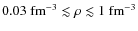 $0.03\;{\rm fm}^{-3} \lesssim \rho \lesssim 1\;{\rm fm}^{-3}$