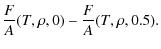 $\displaystyle {F\over A}(T,\rho,0) - {F\over A}(T,\rho,0.5) .$