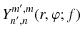 $\displaystyle Y_{n',n}^{m',m}(r,\varphi;f)$