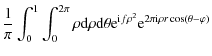 $\displaystyle \frac{1}{\pi}\int_0^1\int_0^{2\pi} \rho {\rm d}\rho {\rm d}\theta
{\rm e}^{{\rm i}f\rho^2} {\rm e}^{2\pi {\rm i}\rho r \cos(\theta-\varphi)}$