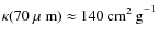 $\kappa(70~\mbox{$\mu$ m}) \approx 140~{\rm
cm^2~g}^{-1}$