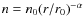 $n=n_0 (r/r_0)^{-\alpha}$