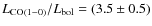 $L_{\rm CO(1{-}0)}/L_{\rm bol}= (3.5\pm 0.5)$