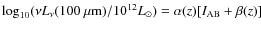 $\log_{10}(\nu L_\nu(100~\mu{\rm m})/10^{12}L_\odot)=\alpha(z)[I_{\rm AB}+\beta(z)]$