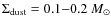 $\Sigma_{{\rm dust}} = 0.1{-}0.2~M_{\odot}$