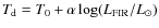 $T_{\rm d}={T_{\rm0}}+\alpha\log(L_{\rm FIR}/L_{\odot})$