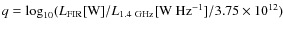 $q=\log_{10}(L_{\rm FIR}[{\rm W}]/L_{1.4~{\rm GHz}}[{\rm W~Hz^{-1}}]/3.75\times10^{12})$