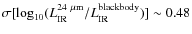 $\sigma[\log_{10}(L_{\rm IR}^{24\rm ~\mu m}/L_{\rm IR}^{\rm blackbody})]\sim0.48$