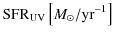 $\displaystyle {\rm SFR}_{\rm UV} \left[M_\odot / {\rm yr}^{-1}\right]$