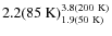 $\rm 2.2(85~K)^{3.8(200~K)}_{1.9(50~K)}$