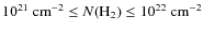 $10^{21}~{\rm cm}^{-2}\leq N({\rm H}_2) \leq 10^{22}~{\rm cm}^{-2}$