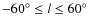 $-60^{\circ} \leq l \leq 60^{\circ}$