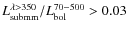 $L^{\rm\lambda > 350}_{\rm submm}/L^{\rm 70- 500}_{\rm bol} > 0.03$