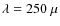 $\lambda = 250~\mu$