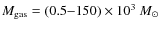$M_{\rm gas} = (0.5{-}150) \times 10^{3}~M_\odot$