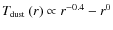 $\mbox{$T_{\mbox{\tiny dust}}$ }(r) \propto r^{-0.4}-r^{0}$