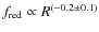 $f_{\rm red} \propto R^{(-0.2{\pm}0.1)}$