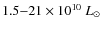 $1.5{-}21\times10^{10}~L_{\odot}$