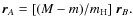$
\vec{r}_A = [(M- m)/m_{\rm H}]~\vec{r}_B.
$