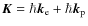 $\vec{K}= \hbar\vec{k}_{\rm e} + \hbar\vec{k}_{\rm p}$