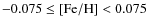$-0.075\leq \ensuremath {\left [{\rm Fe}/{\rm H}\right ]} <0.075$