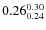 $ 0.26^{\rm0.30}_{0.24} $