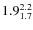 $ 1.9^{\rm 2.2}_{1.7} $