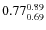 $ 0.77^{\rm0.89}_{0.69} $