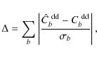 \begin{displaymath}\Delta = \sum_{b} \left\vert \frac{\hat{C}_b^{{\rm ~ dd}} - C_b^{{\rm ~ dd}}}{\sigma_b}\right\vert,
\end{displaymath}