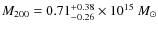 $M_{200}=0.71^{+0.38}_{-0.26}\times 10^{15}~M_{\odot}$