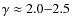 $\gamma \approx 2.0{-}2.5$
