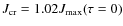$J_{\rm cr} = 1.02 J_{\max}(\tau =0)$