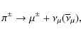 \begin{displaymath}%
\pi^{\pm} \rightarrow \mu^{\pm} + \nu_{\mu}(\overline{\nu}_{\mu}),
\end{displaymath}