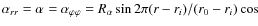 $\alpha_{rr}=\alpha_{\th\th}=\alpha_{\varphi\varphi}=R_\alpha\sin2\pi(r-r_i)/(r_0-r_i)\cos\th$