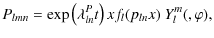 $\displaystyle P_{lmn} = \exp\left(\lambda_{ln}^Pt\right)xf_l(p_{ln}x)~Y_l^m(\th,\varphi),$