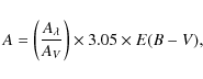 \begin{displaymath}{\displaystyle A = \left( \frac{A_{\lambda}}{A_V} \right) \times 3.05 \times E(B-V),}
\end{displaymath}